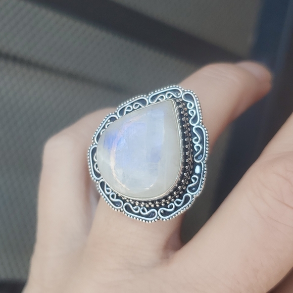 New Rainbow Moonstone 925 Silver Ring. - Picture 12 of 13
